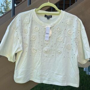 SOLD NWT Embellished Crochet Rhinestone Crop Top Tee Shirt